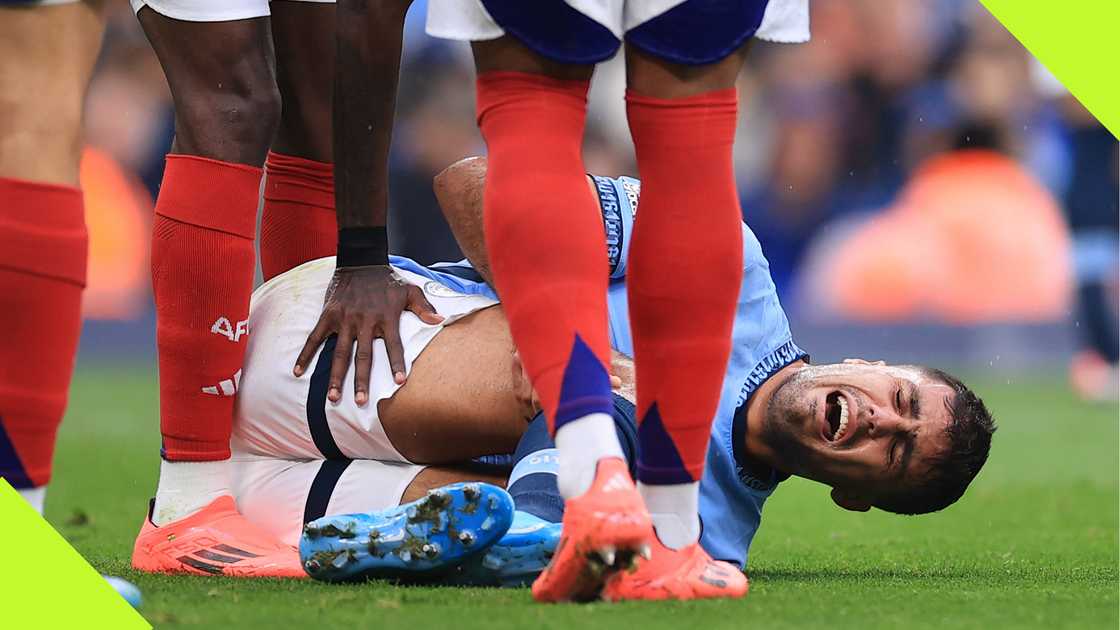 Rodri screams in pain after injuring his knee during Manchester City's 2-2 draw against Arsenal.