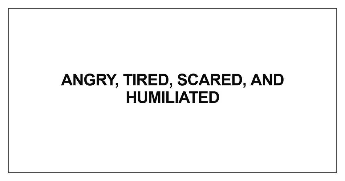 Angry, tired, scared, and humiliated Angry, tired, scared, and humiliated