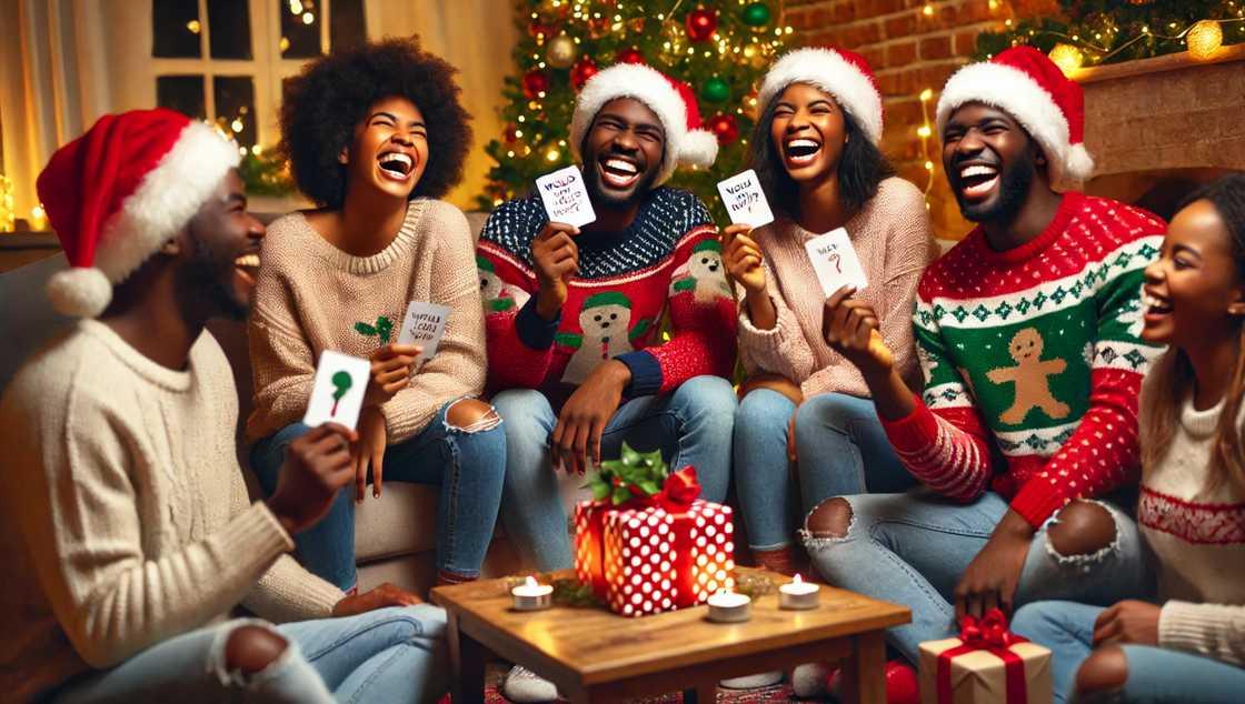 Group of people playing the Christmas "Would You Rather?" game Group of people playing the Christmas "Would You Rather?" game