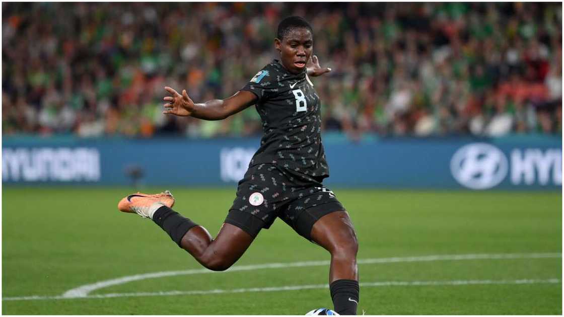 Asisat Oshoala playing for Nigeria against Ireland at the 2023 FIFA WWC.