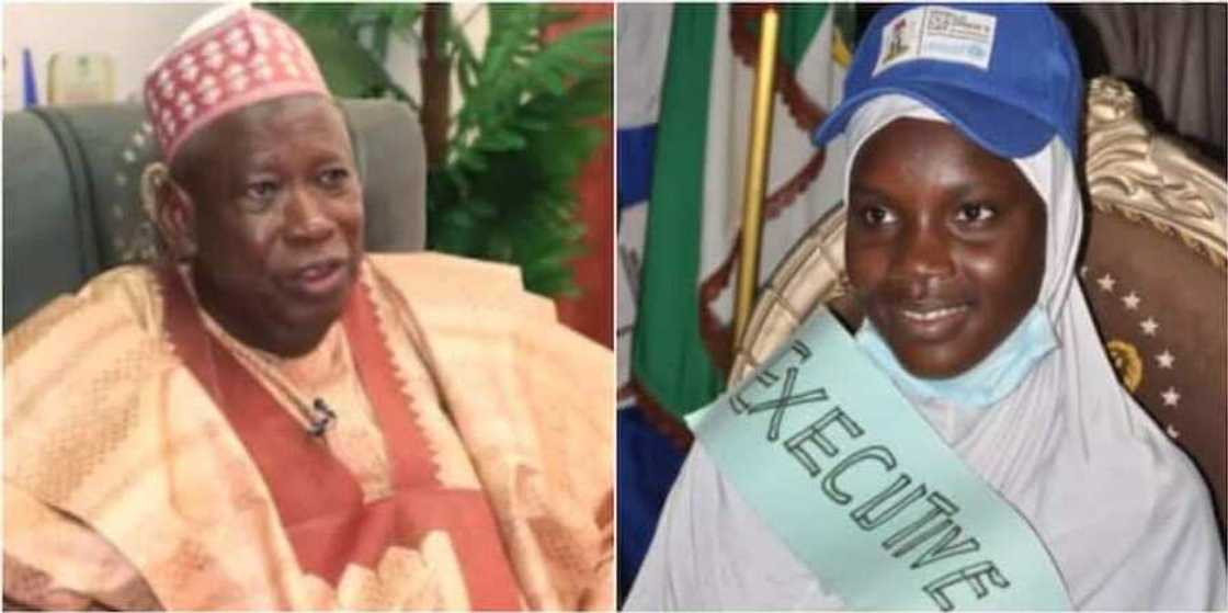 Yadda gwamnan Kano Ganduje ya mika wa 'yar shekaru 14 mulkinsa na dan lokaci Yadda gwamnan Kano Ganduje ya mika wa 'yar shekaru 14 mulkinsa na dan lokaci