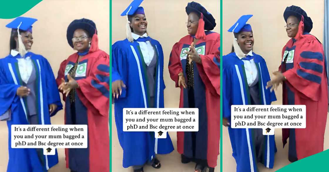 Lady and her mum dance as they bag bachelor's and PhD degrees together