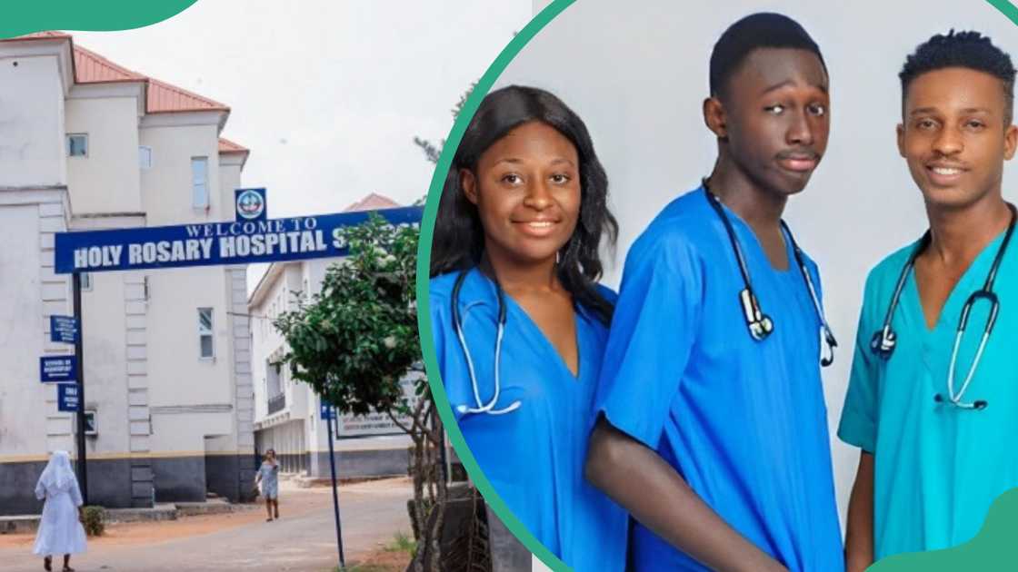 Emekuku School of Nursing main gate (L). Emekuku School of Nursing students (R).