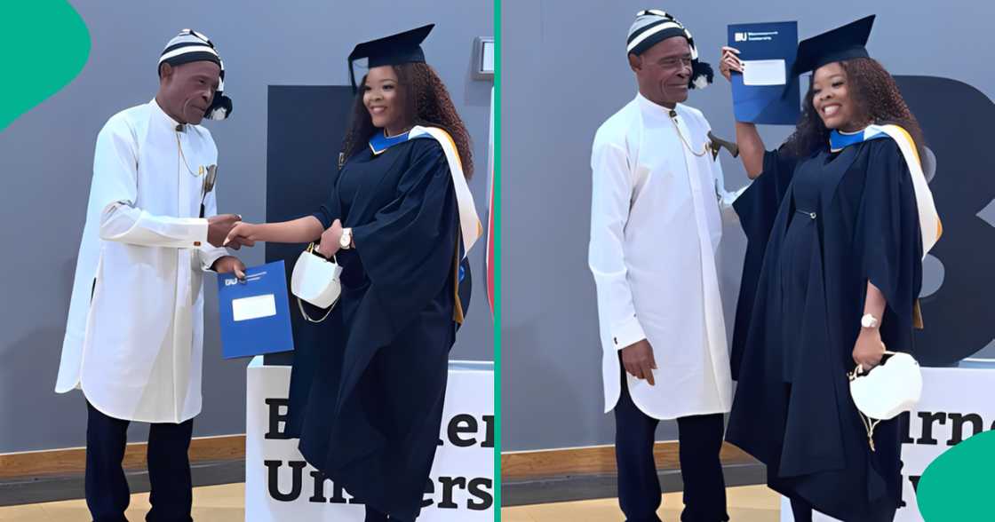 Lady rejoices as she graduates from UK university, honours dad who sponsored her