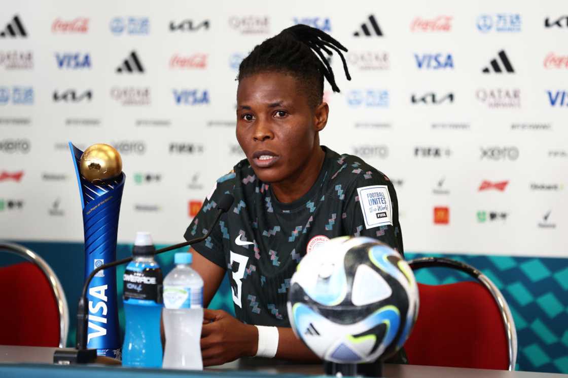 Osinachi Ohale speaks during a post match press conference Osinachi Ohale speaks during a post match press conference