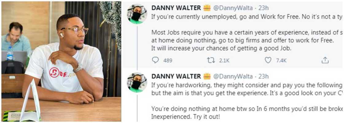 Man advisers job seekers to work for free than staying idle, social media react Man advisers job seekers to work for free than staying idle, social media react