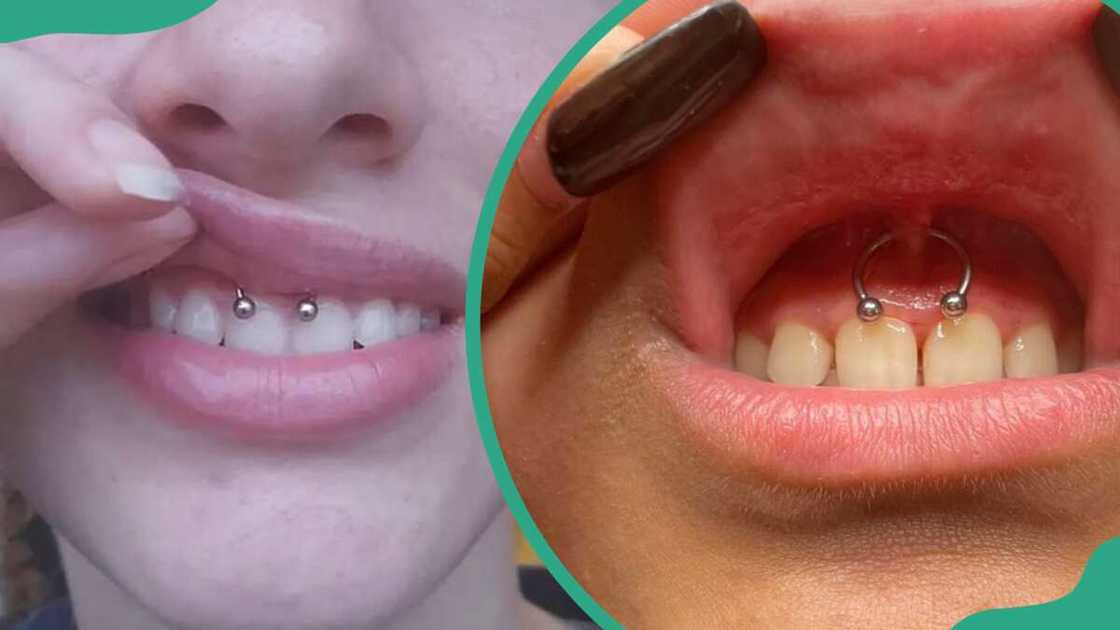 Two women with smiley piercing Two women with smiley piercing