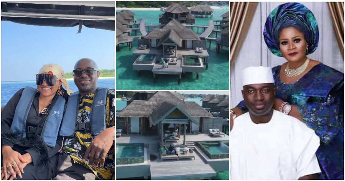 Mercy Aigbe and Adekaz in Maldives. Mercy Aigbe and Adekaz in Maldives.