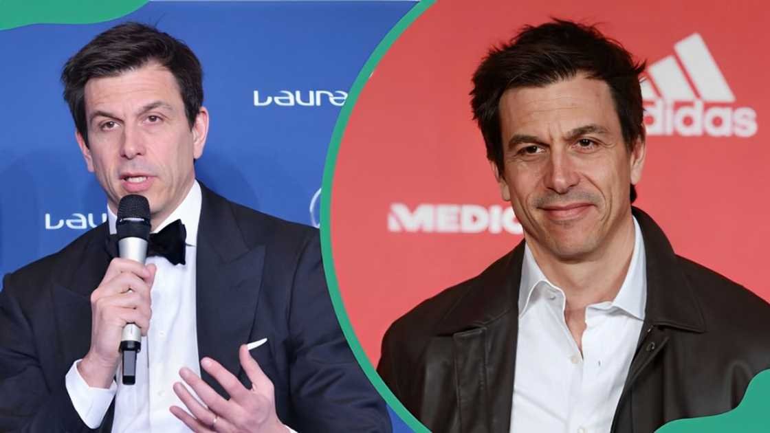 Toto Wolff at Salle des Etoiles, Sporting Monte-Carlo in Monaco, Monaco (L). Toto Wolff at Bild Sport Arena in Berlin, Germany (R). Toto Wolff at Salle des Etoiles, Sporting Monte-Carlo in Monaco, Monaco (L). Toto Wolff at Bild Sport Arena in Berlin, Germany (R).