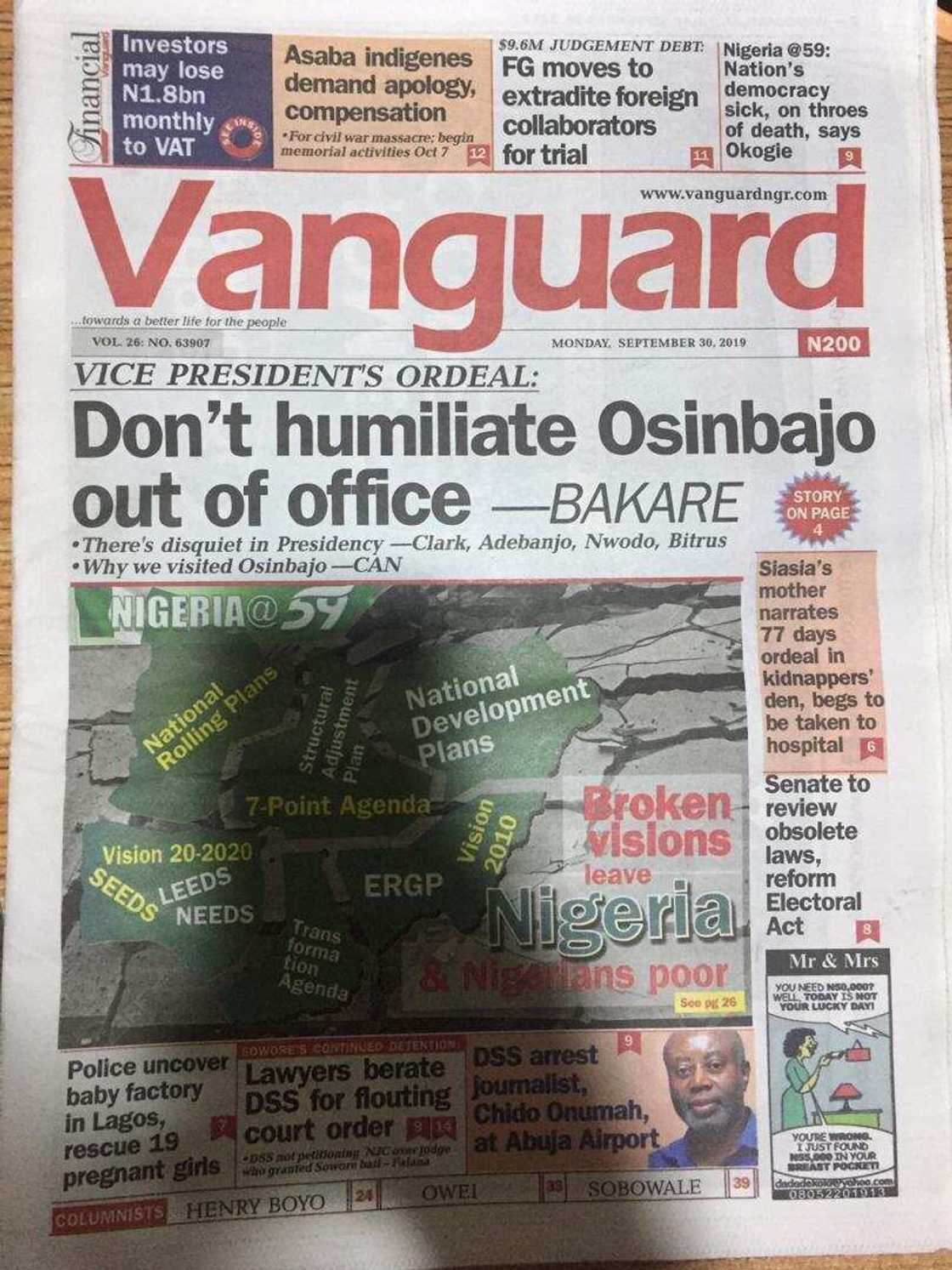 Newspapers review for Monday 30: It's time to end insurgency - Gowon tells military Newspapers review for Monday 30: It's time to end insurgency - Gowon tells military