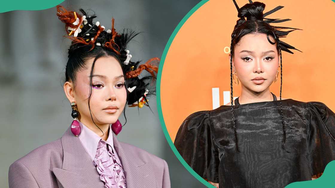 Bella Poarch in Milan, Italy (L). Bella Poarch in Los Angeles, California (R). Bella Poarch in Milan, Italy (L). Bella Poarch in Los Angeles, California (R).