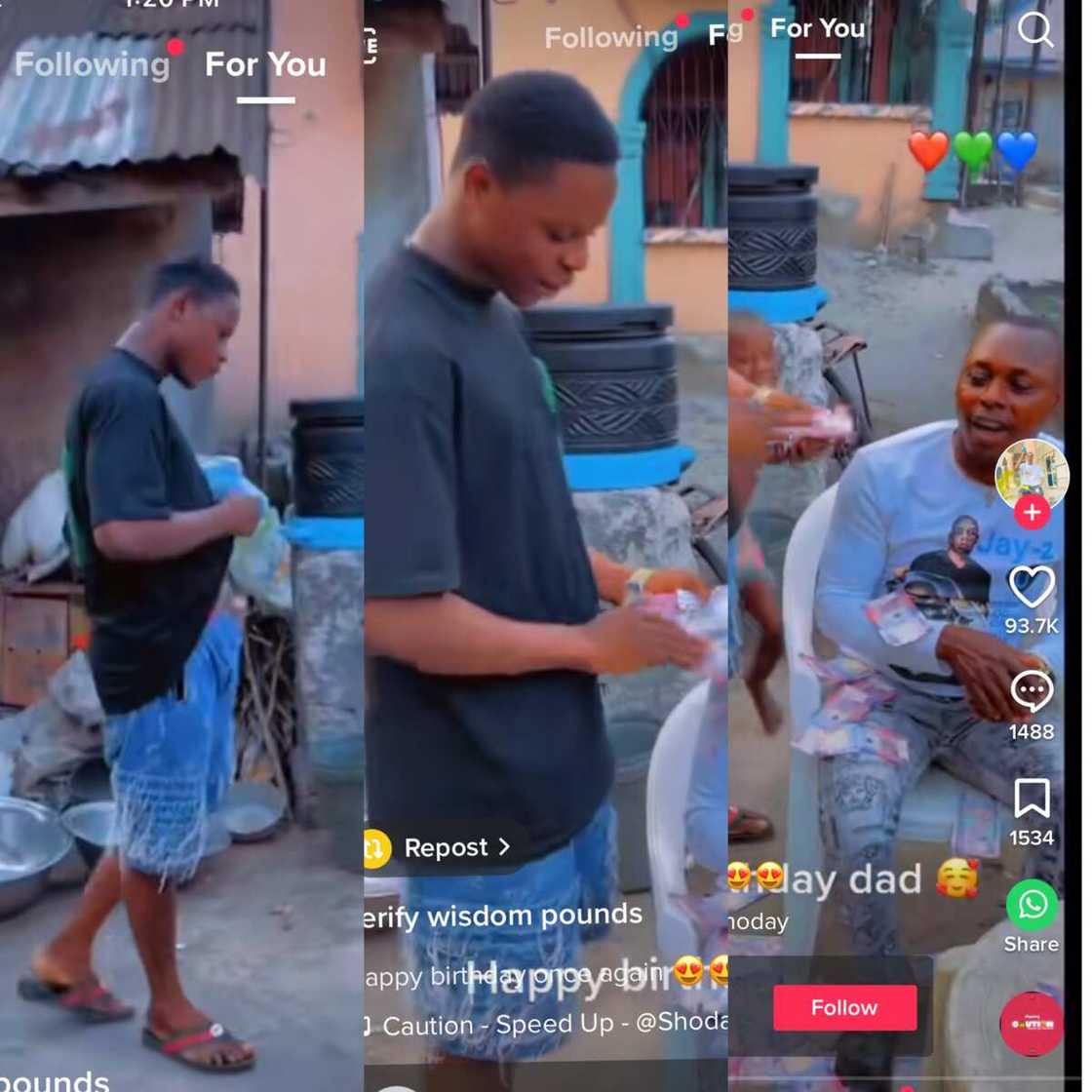 Reactions As Young Boy Surprises Father on His birthday, Sprays Him N100 Notes Reactions As Young Boy Surprises Father on His birthday, Sprays Him N100 Notes