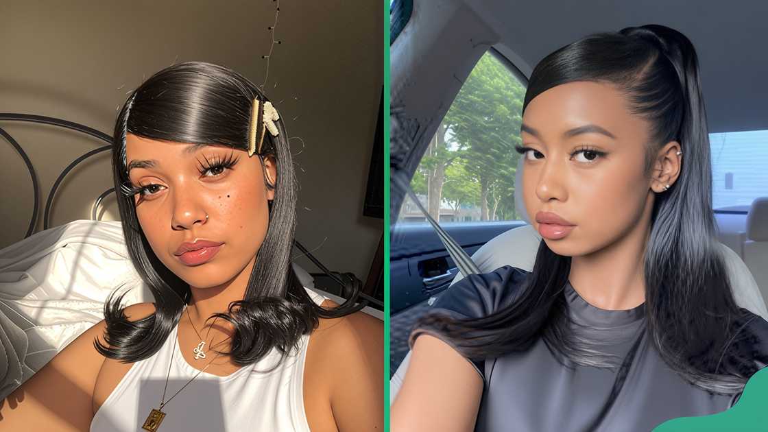 Sleek, flat-ironed hair Sleek, flat-ironed hair