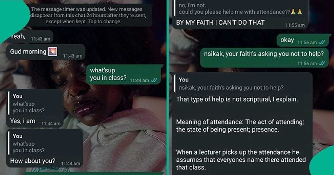 Lady who asked coursemate to sign attendance for her shares his epic reply