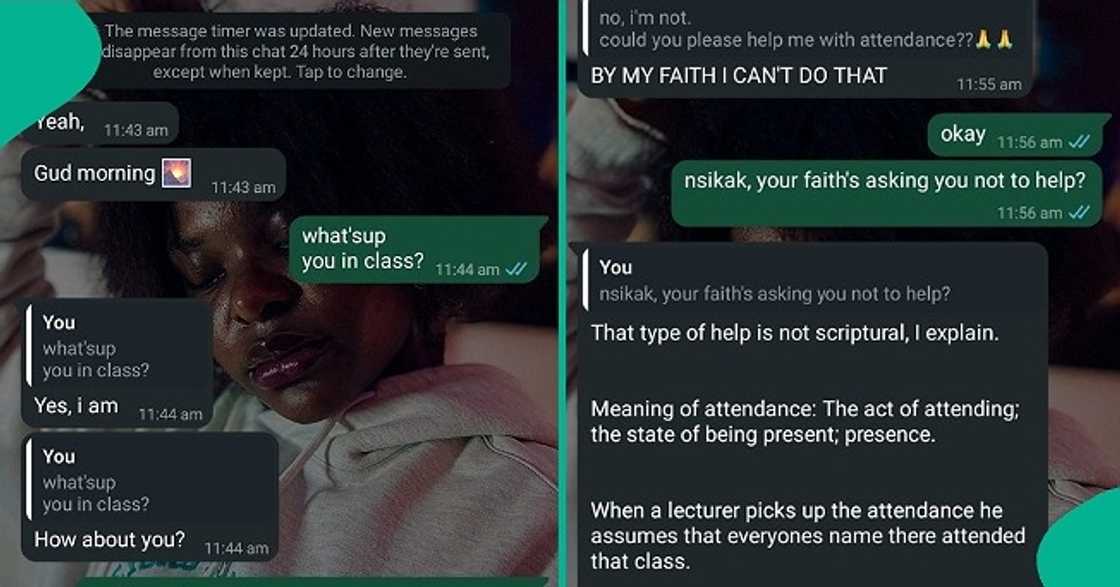 Lady who asked coursemate to sign attendance for her shares his epic reply Lady who asked coursemate to sign attendance for her shares his epic reply