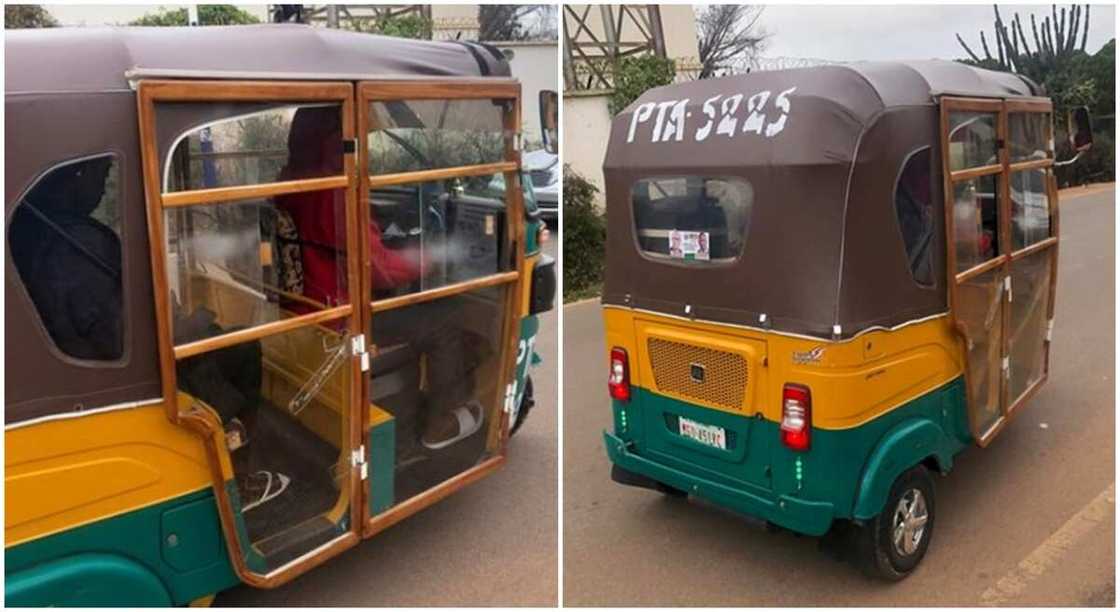 Keke seen in Jos with glass door and windows. Keke seen in Jos with glass door and windows.