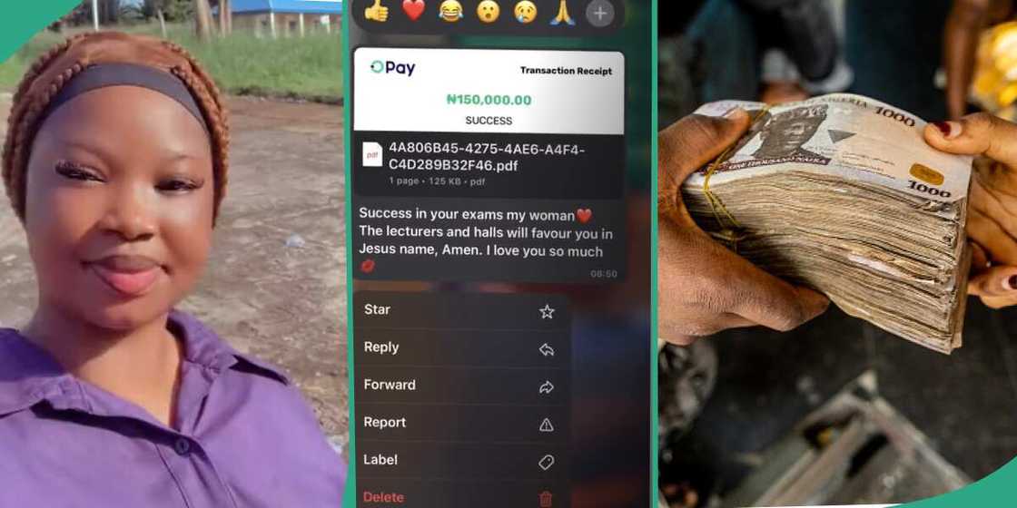 A Nigerian lady shares transaction details as her man sends her N150k. A Nigerian lady shares transaction details as her man sends her N150k.
