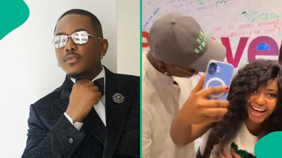 Nigerian actor Timini Egbuson goes viral as a female fan rejects peck from him during an event. Nigerian actor Timini Egbuson goes viral as a female fan rejects peck from him during an event.