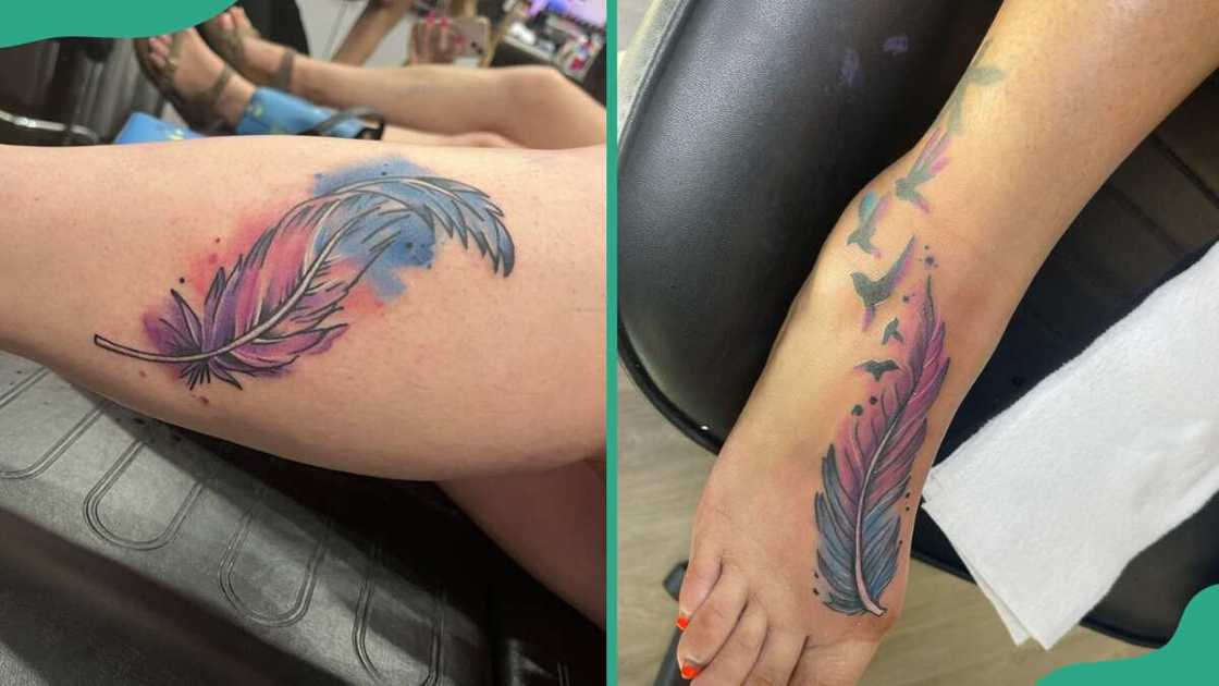 Watercolour feathers tattoos