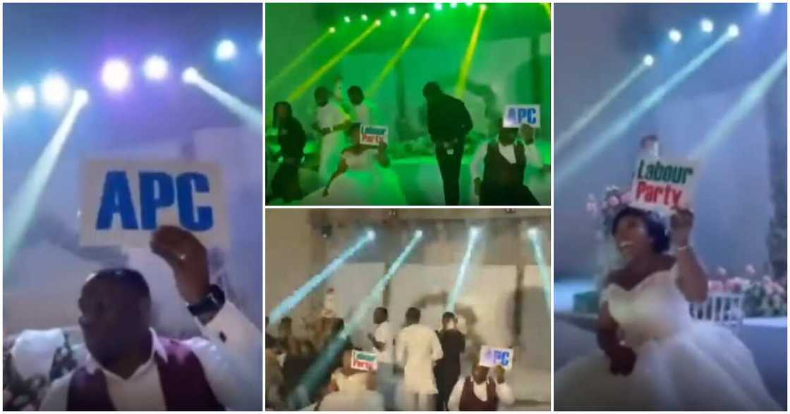 Wedding guests choose between APC and Labour Party. Wedding guests choose between APC and Labour Party.