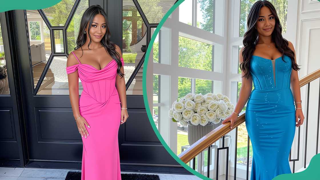 Antonia Gorga posing in front of a door while wearing a pink dress (L). Antonia Gorgia posing in a staircase while wearing a blue dress (R). Photo: @antoniagorgiaa on Instagram (modified by author) Antonia Gorga posing in front of a door while wearing a pink dress (L). Antonia Gorgia posing in a staircase while wearing a blue dress (R). Photo: @antoniagorgiaa on Instagram (modified by author)
