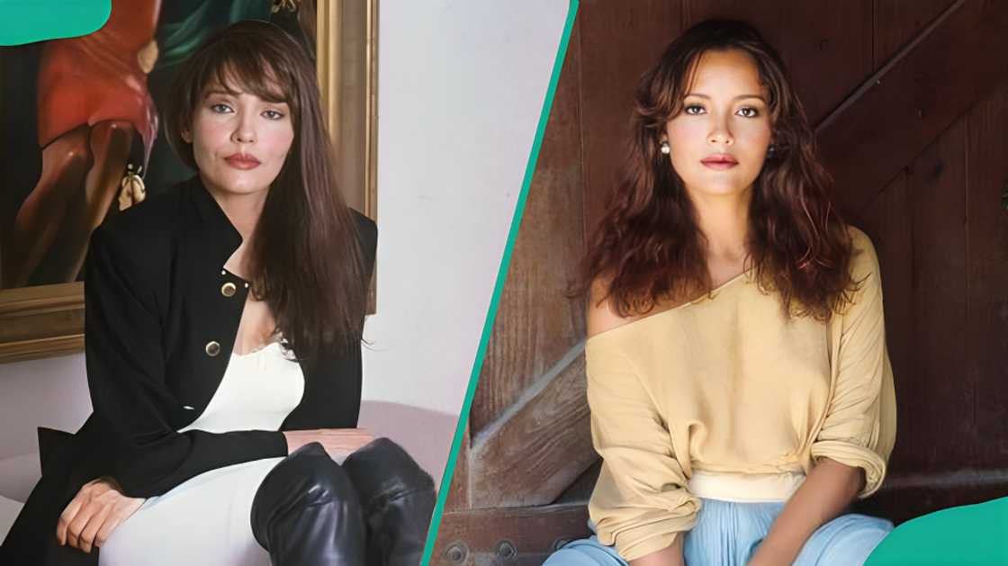 Amanda Beard sitting while posing for the camera Amanda Beard sitting while posing for the camera