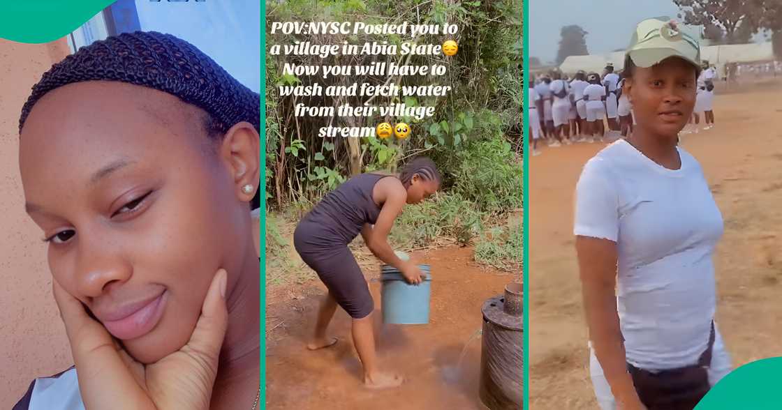 Corps member visits village stream to fetch water and wash after getting posted to a village. Corps member visits village stream to fetch water and wash after getting posted to a village.