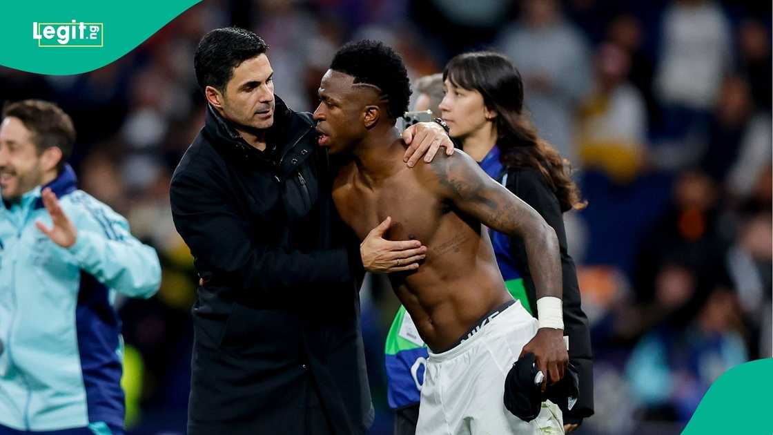Mikel Arteta, Vinicius Junior, UEFA, Champions League, Real Madrid, Arsenal, Santiago Bernabeu.