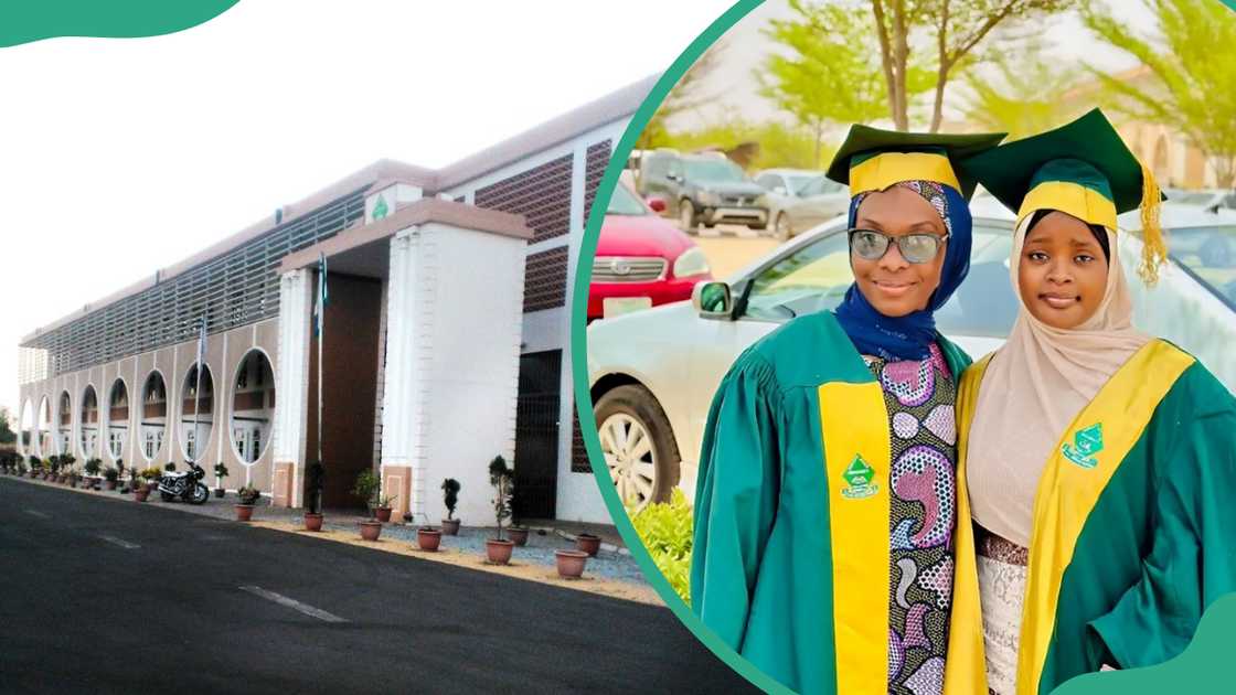 Sokoto State University building (L). Two university graduates posing for a pic wearing graduation gowns (R). Sokoto State University building (L). Two university graduates posing for a pic wearing graduation gowns (R).