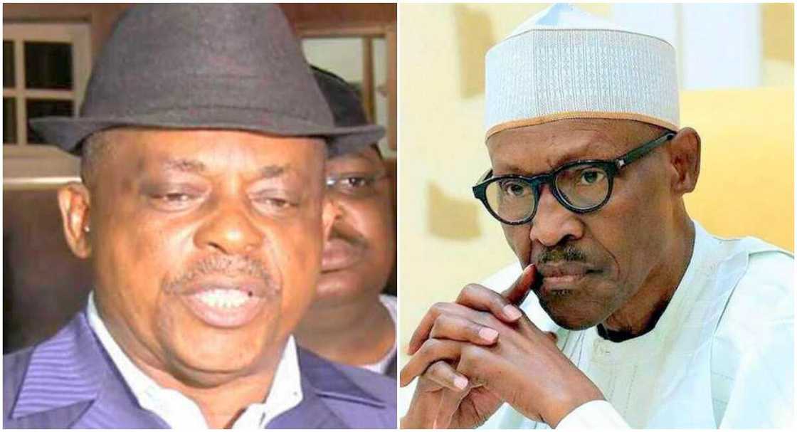Shugaba Muhammadu Buhari da shugaban jam'iyyar PDP na kasa; Prince Uche Secondus Shugaba Muhammadu Buhari da shugaban jam'iyyar PDP na kasa; Prince Uche Secondus