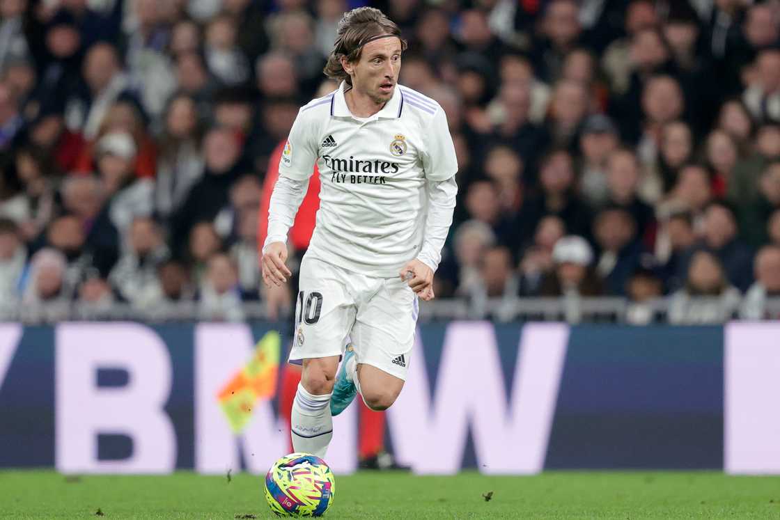 Luka Modric of Real Madrid during the La Liga Santander match between Real Madrid v Valencia at the Estadio Santiago Bernabeu in Madrid,