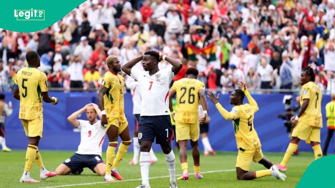 Bukayo Saka reacts after a shot against Ghana at Boston Stadium. Photo by FIFA