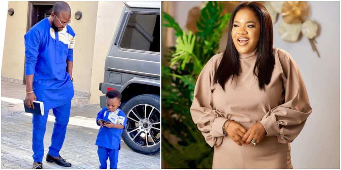 Big and Small Daddy: Reactions and Toyin Abraham’s Husband and Son Rock Matching Outfit in Cute New Photo Big and Small Daddy: Reactions and Toyin Abraham’s Husband and Son Rock Matching Outfit in Cute New Photo