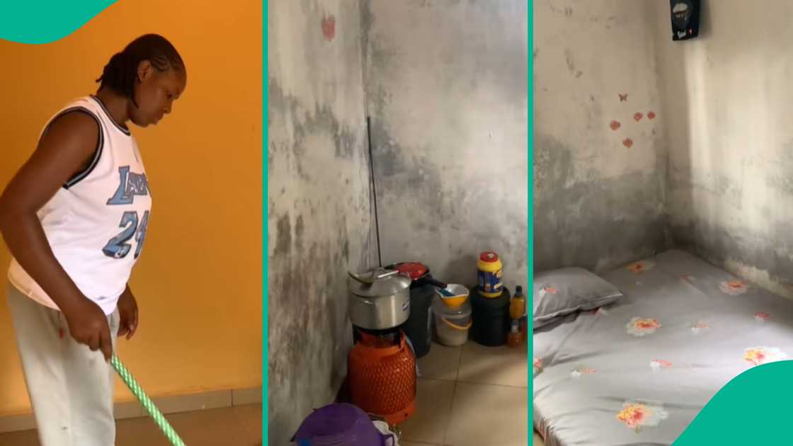 Lady shows new apartment she rented. Lady shows new apartment she rented.