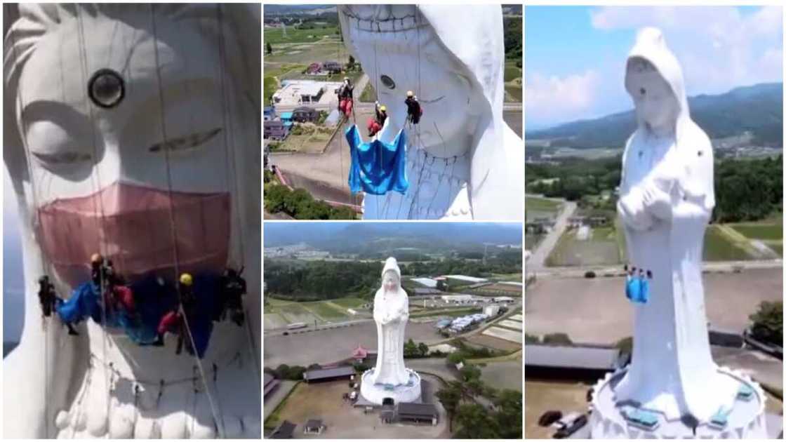 The statue is 187 feet high. The statue is 187 feet high.