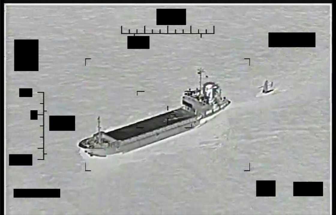 The Iranian Islamic Revolutionary Guard Corps Navy support ship "Shahid Baziar" towing a US Navy Saildrone Explorer unmanned surface vessel in the Gulf. The Iranian Islamic Revolutionary Guard Corps Navy support ship "Shahid Baziar" towing a US Navy Saildrone Explorer unmanned surface vessel in the Gulf.
