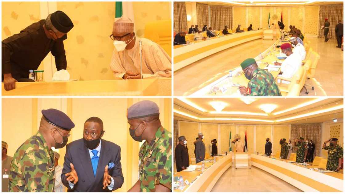 Buhari, Osinbajo, security heads meet in Aso Rock Buhari, Osinbajo, security heads meet in Aso Rock