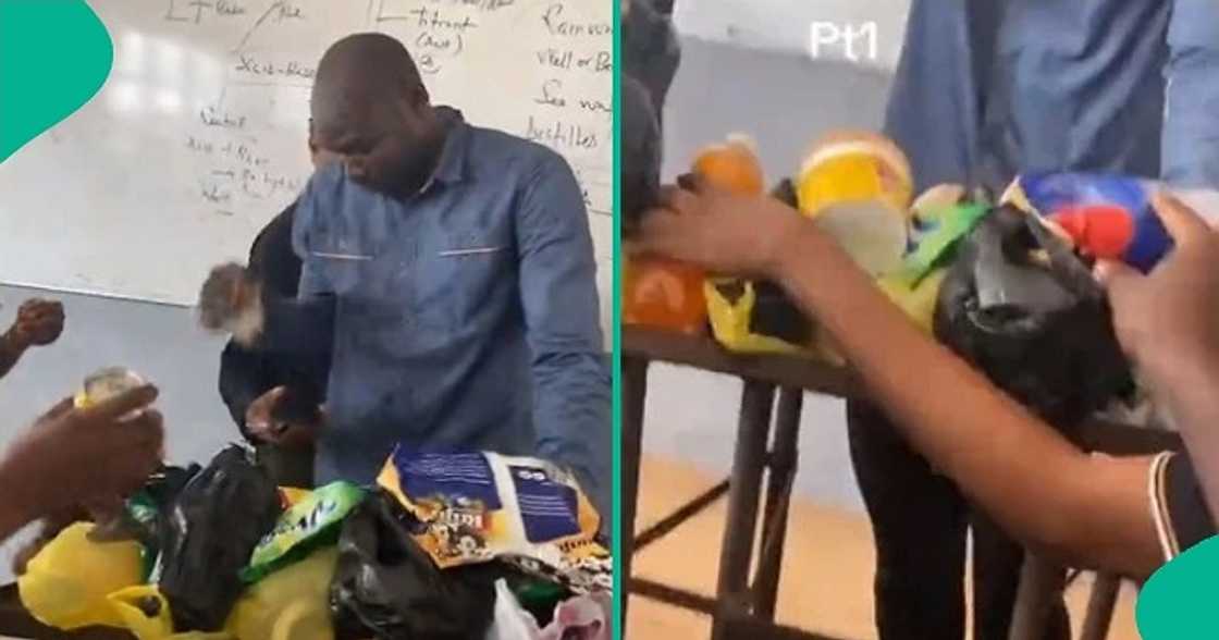 Nigerian lecturer struggles to hold back tears as students gift him