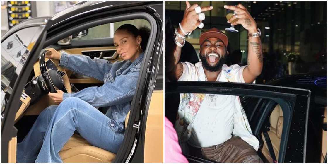 Alicia Keys in her 2023 Maybach S680 Virgil Abloh, Davido in his 2023 Maybach S680 Virgil Abloh