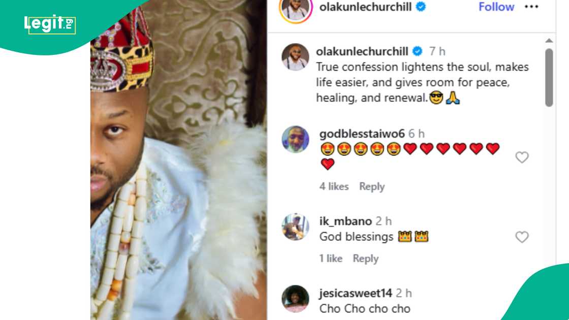 Nigerians read meanings to Olakunle Churchill's post about true confession following Tonto Dikeh's testimony at Pastor Jerry Eze's church.