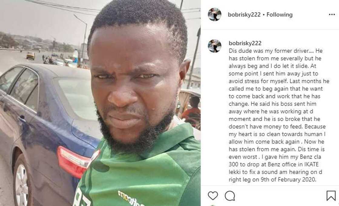 Bobrisky’s driver absconds with car