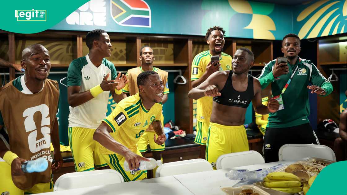 South Africa celebrate with singing in the dressing room after winning against South Korea. Photo by Michael Regan