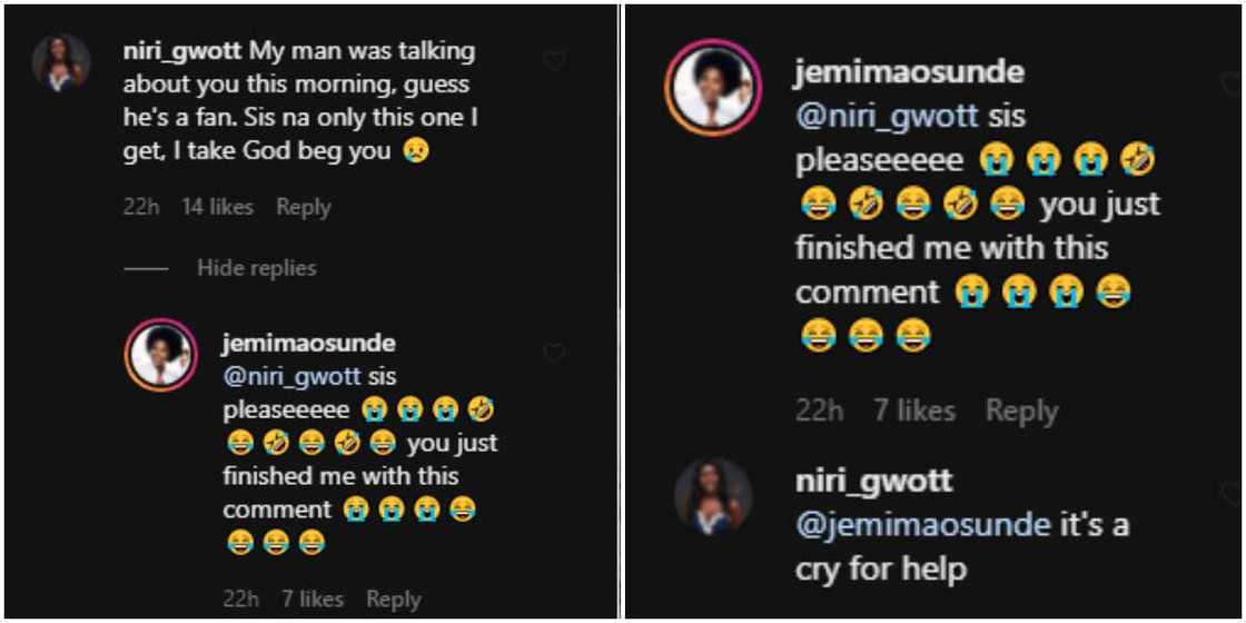 niri_gwott takes to the comment section to beg Jemima Osunde niri_gwott takes to the comment section to beg Jemima Osunde