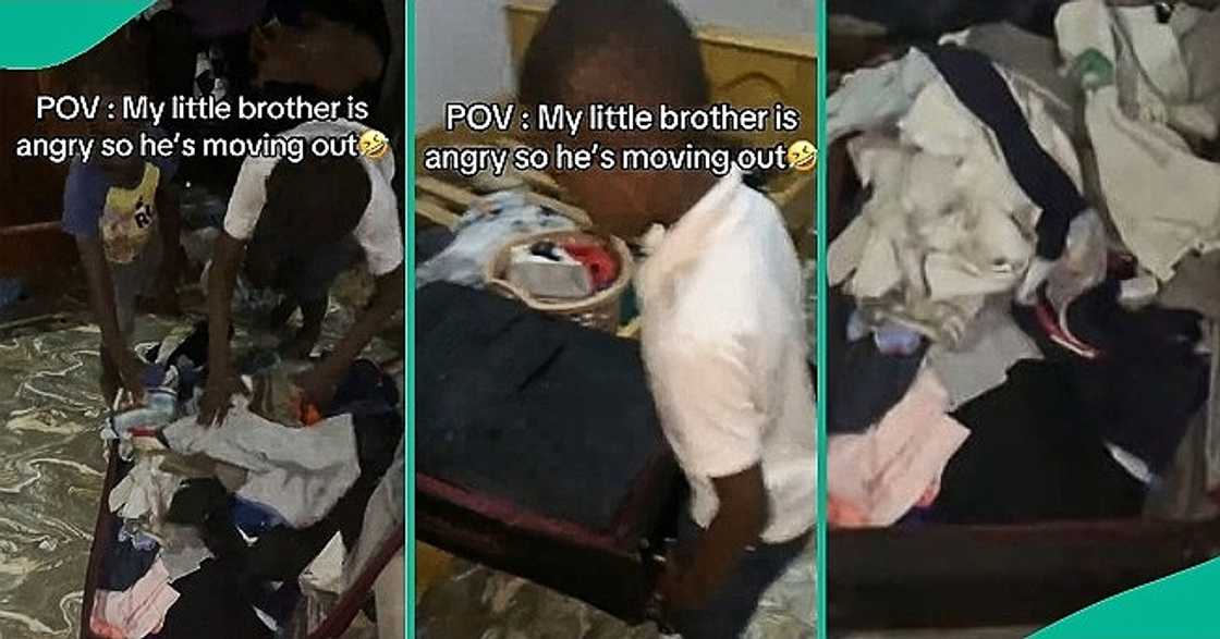 Little boy packs bags to leave parents' house Little boy packs bags to leave parents' house