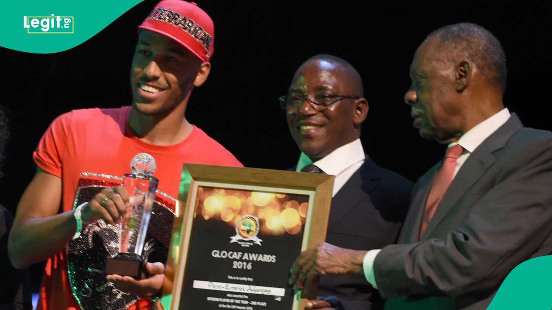 Solomon Dalung, Issa Hayatou, Pierre-Emerick Aubameyang, Nigeria. Solomon Dalung, Issa Hayatou, Pierre-Emerick Aubameyang, Nigeria.