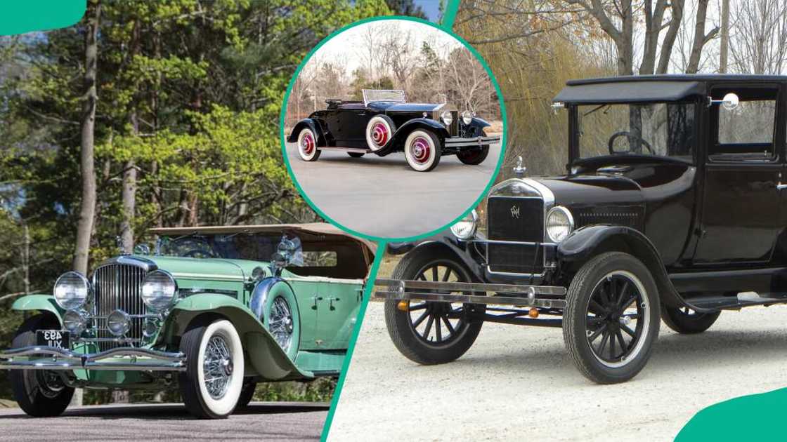 1920s cars: Duesenberg Model J (L), Rolls-Royce Phantom 1 (C), and Ford Model T (L) 1920s cars: Duesenberg Model J (L), Rolls-Royce Phantom 1 (C), and Ford Model T (L)