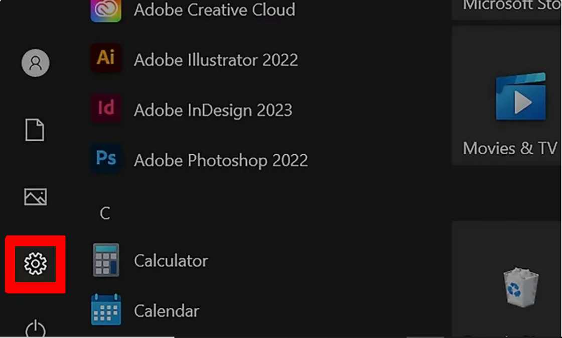 Settings icon on the Windows Start menu. Settings icon on the Windows Start menu.