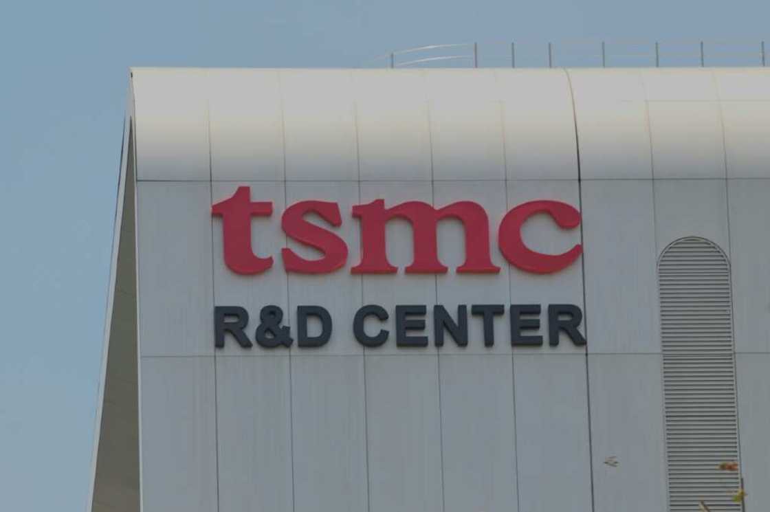 A Taiwan Semiconductor Manufacturing Company (TSMC) Research and Development Center sign is seen in Hsinchu