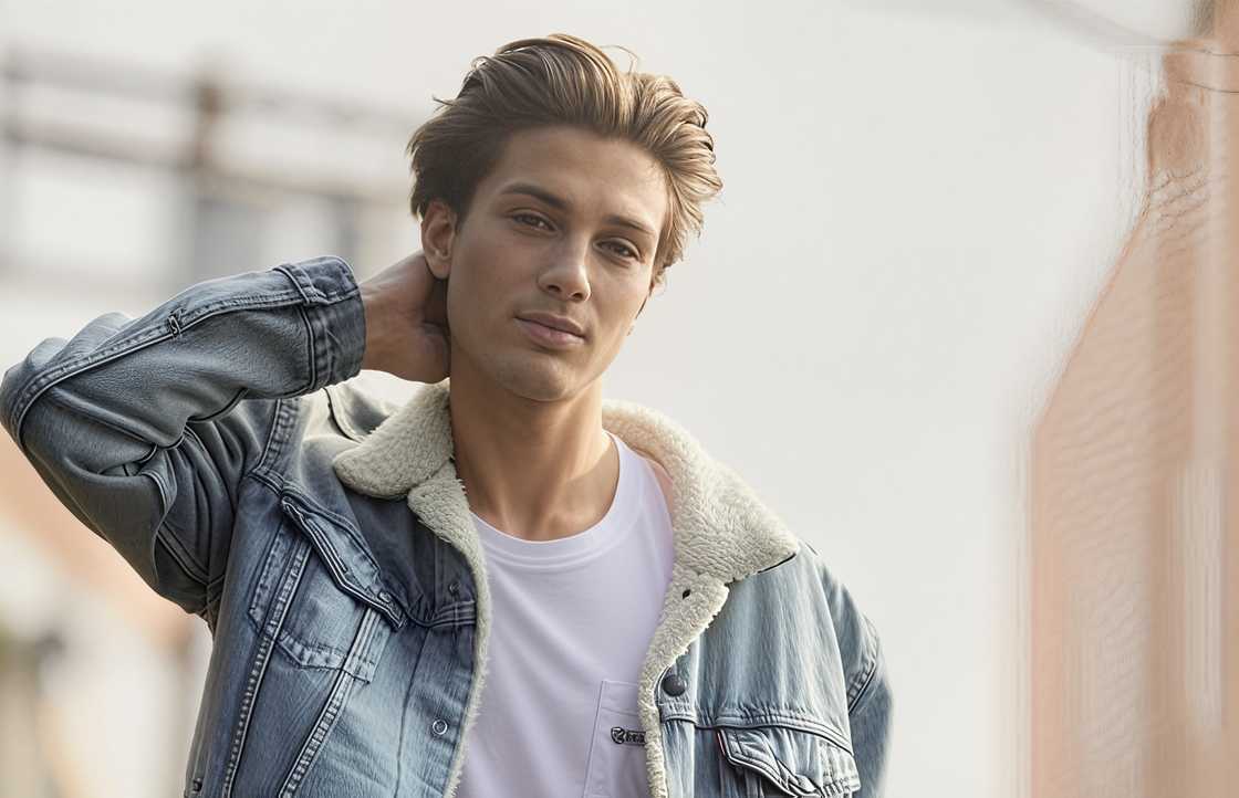 Madison Beer's brother, Ryder Beer, holds his head in a pose.