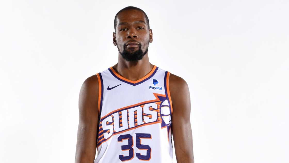 Kevin Durant of the Phoenix Suns poses for a portrait. Kevin Durant of the Phoenix Suns poses for a portrait.